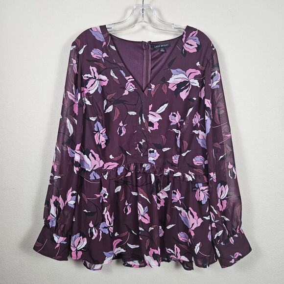 Lane Bryant Floral Blouse Womens 18 Lined Semi Sheer Career V-Neck Ruffle Party - Picture 3 of 14